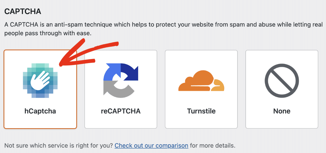 Select hCaptcha Option Select hCaptcha option