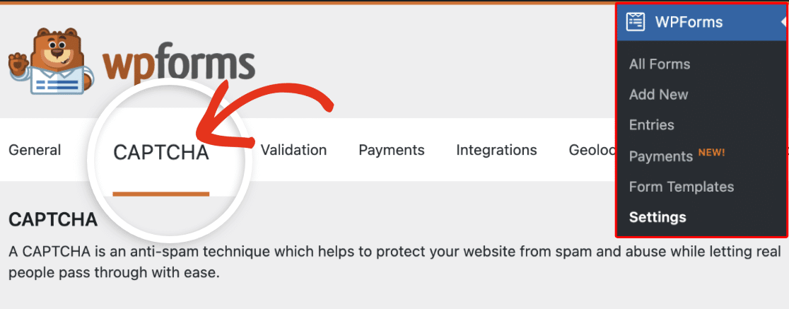 WPForms CAPTCHA Settings WPForms Captcha settings